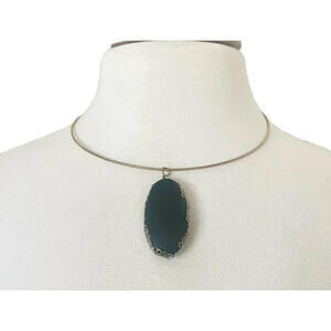 NWT Gemma Simone Gold Collar Necklace Black Faceted Stone Pendant 14" L